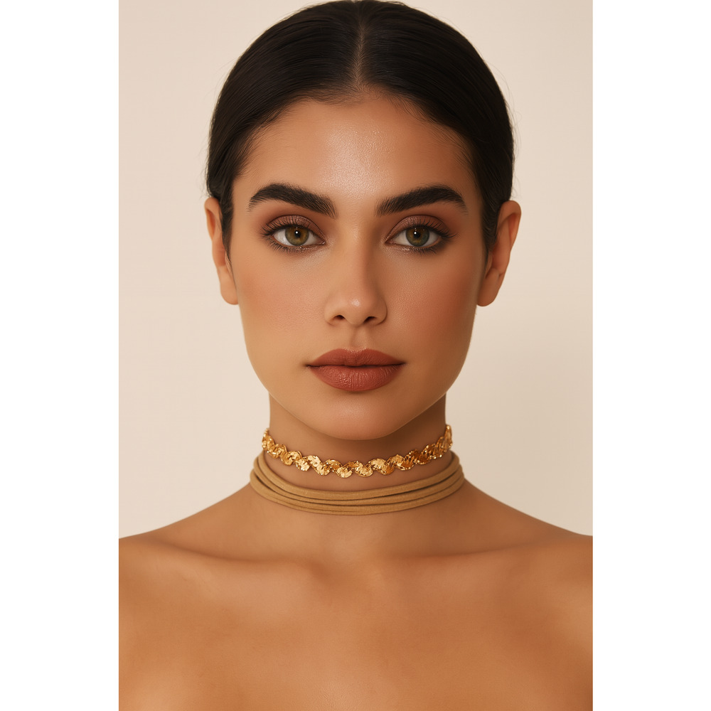 Mia Collection Womens Gold Sequin & Metallic Wrap Tie Choker 2pc Party Necklace